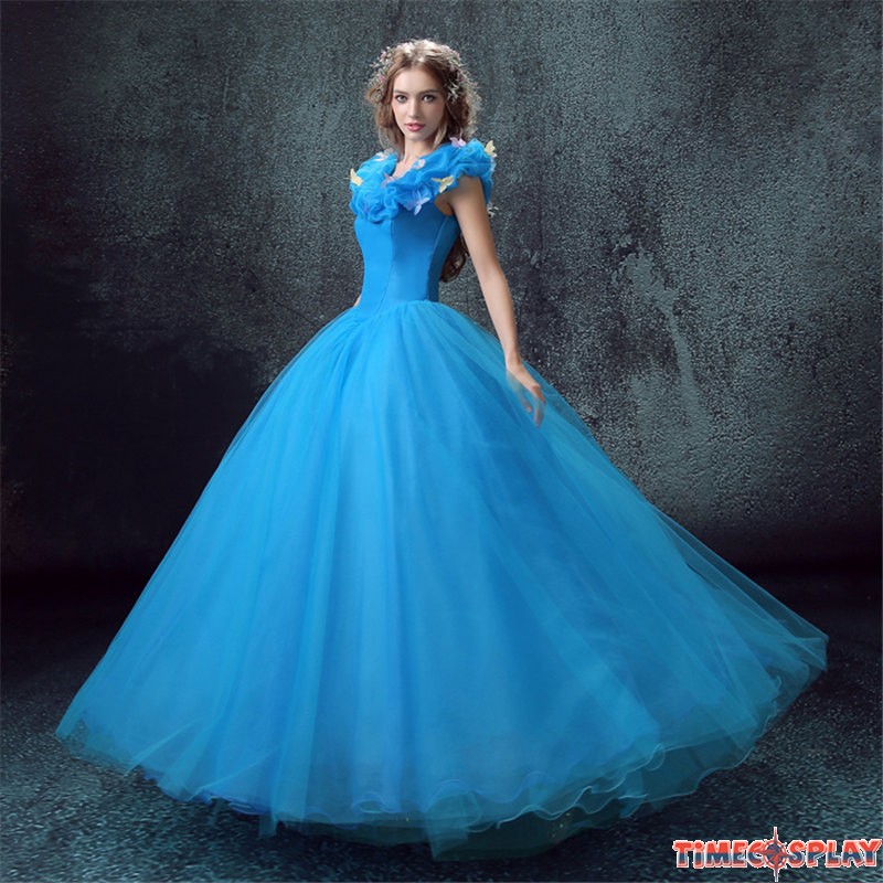 Disney Live Action Film Adult Cinderella Blue Dress Cosplay Costumes